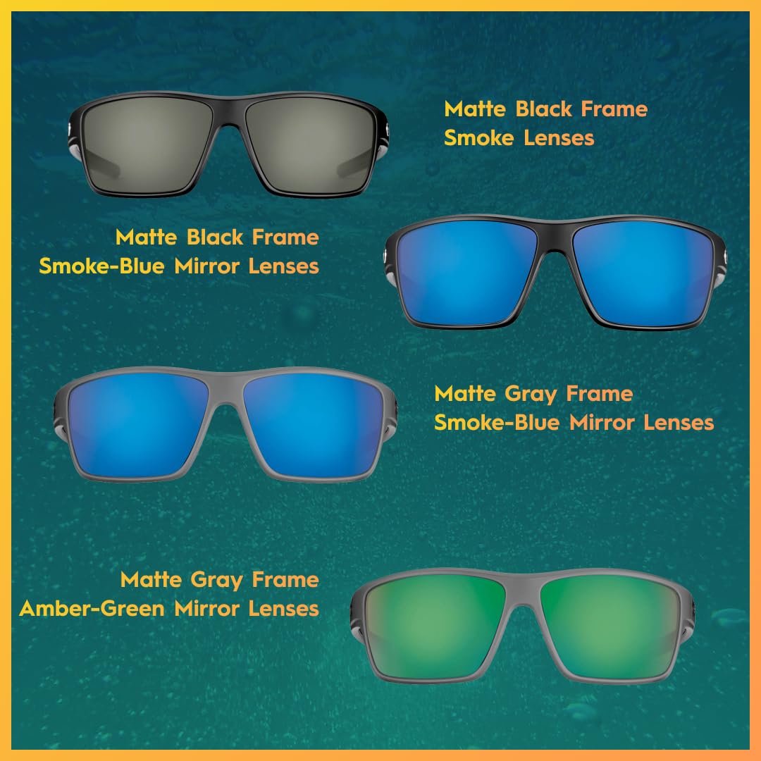 Flying Fisherman Mojarra Polarized Rectangular Sunglasses, Matte Gray Frame/Amber-Green Mirror Lens, Medium, Matte Gray Frame/Amber-green Mirror Lens, Medium - Image 2