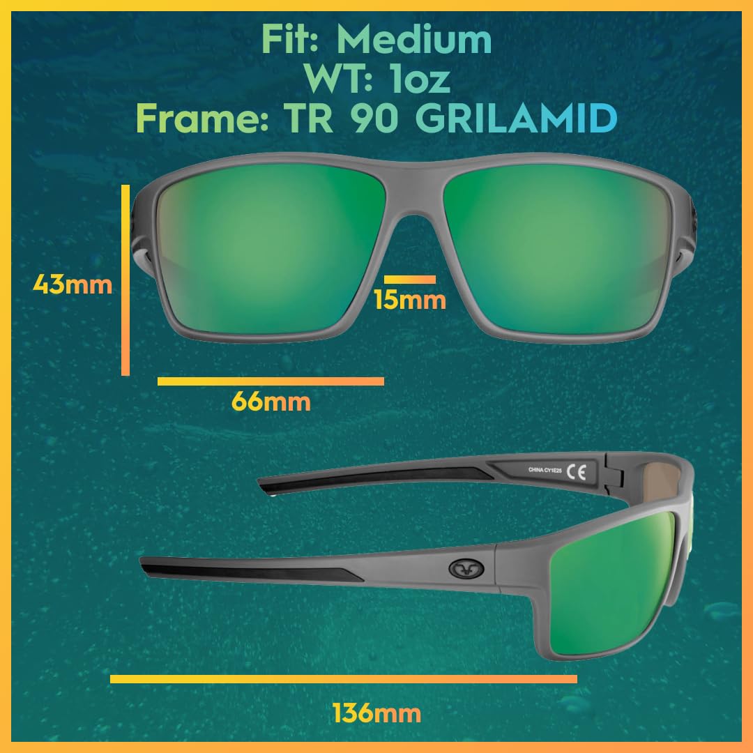 Flying Fisherman Mojarra Polarized Rectangular Sunglasses, Matte Gray Frame/Amber-Green Mirror Lens, Medium, Matte Gray Frame/Amber-green Mirror Lens, Medium - Image 5
