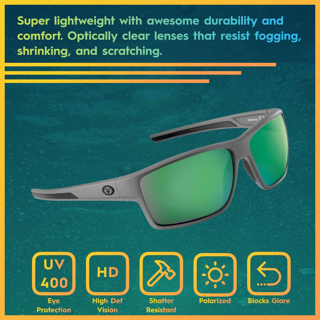 Flying Fisherman Mojarra Polarized Rectangular Sunglasses, Matte Gray Frame/Amber-Green Mirror Lens, Medium, Matte Gray Frame/Amber-green Mirror Lens, Medium - Image 6