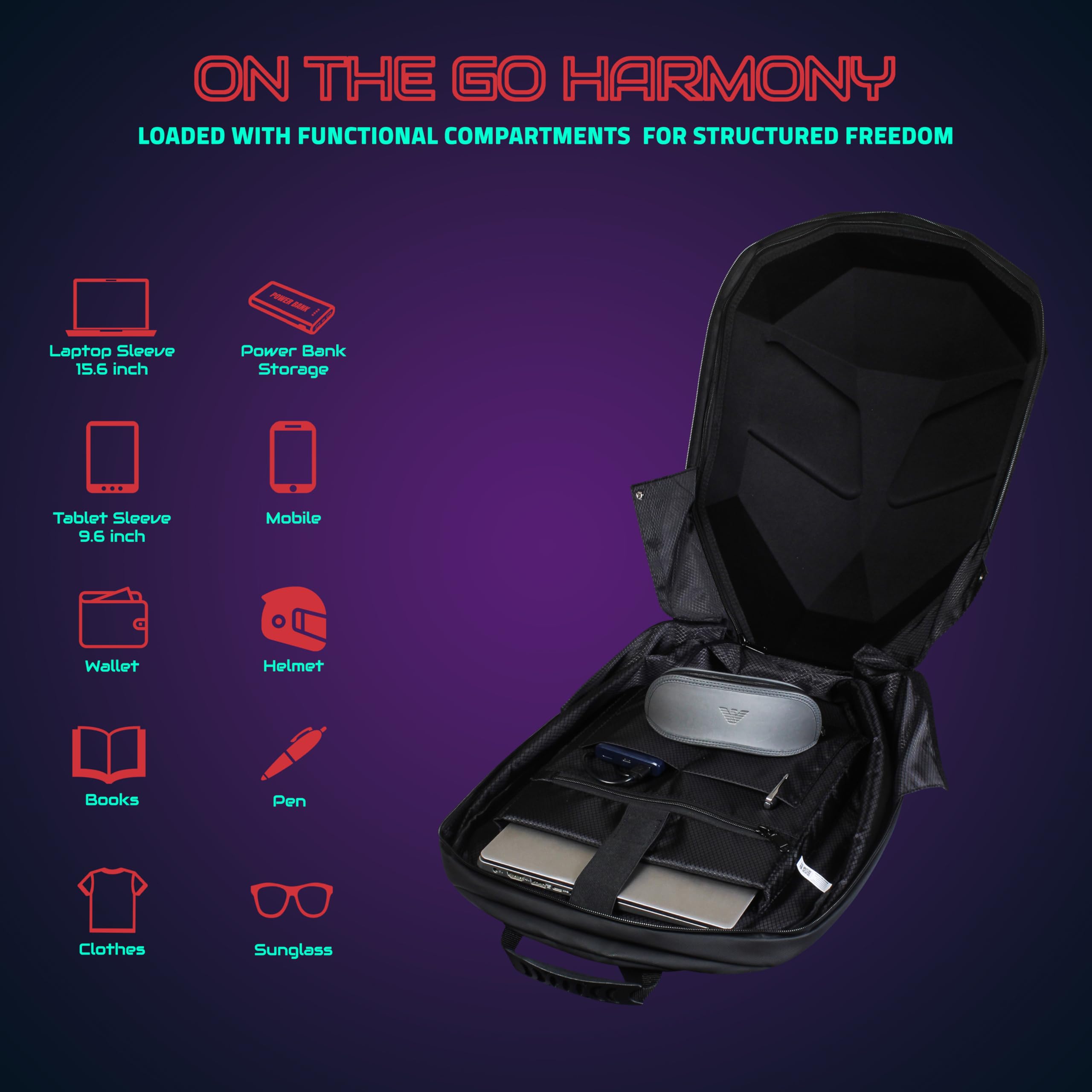 Hookaba Eye Rover LED Backpack 31L (Black) | Motorcycle Riding Bag With Programmable Screen | App Control & Water Resistant | Unisex Expandable Daypack For College, Travel, Laptop, Helmet - Image 5