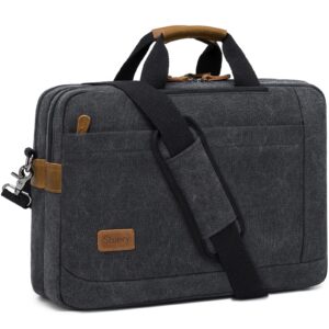 Mens Messenger Bag 17.3 Inch Canvas/Leather Laptop Bag Backpack for Men Briefcase Computer Handbags Shoulder Bag Convertible, Black-1, Business