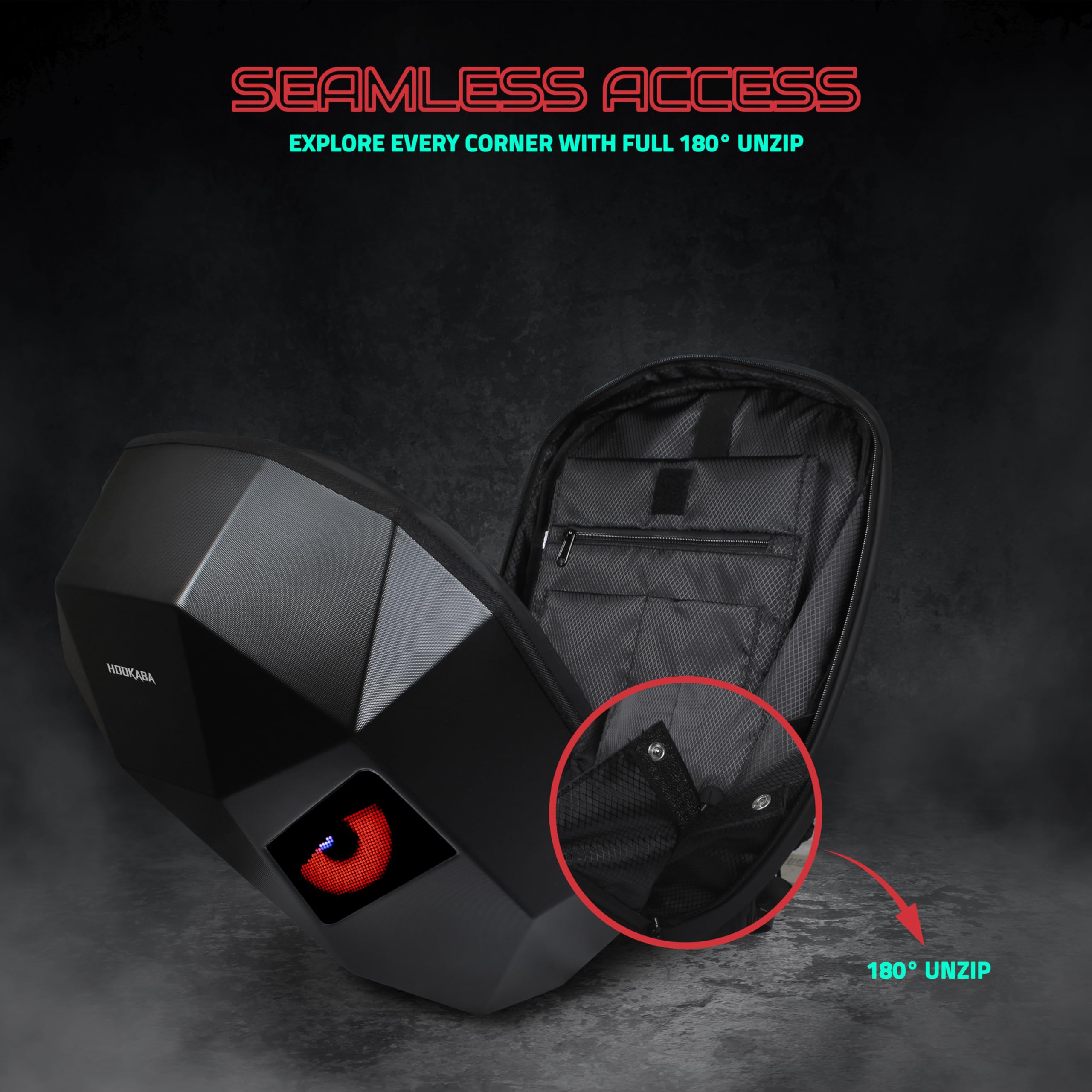 Hookaba Eye Rover LED Backpack 31L (Black) | Motorcycle Riding Bag With Programmable Screen | App Control & Water Resistant | Unisex Expandable Daypack For College, Travel, Laptop, Helmet - Image 4