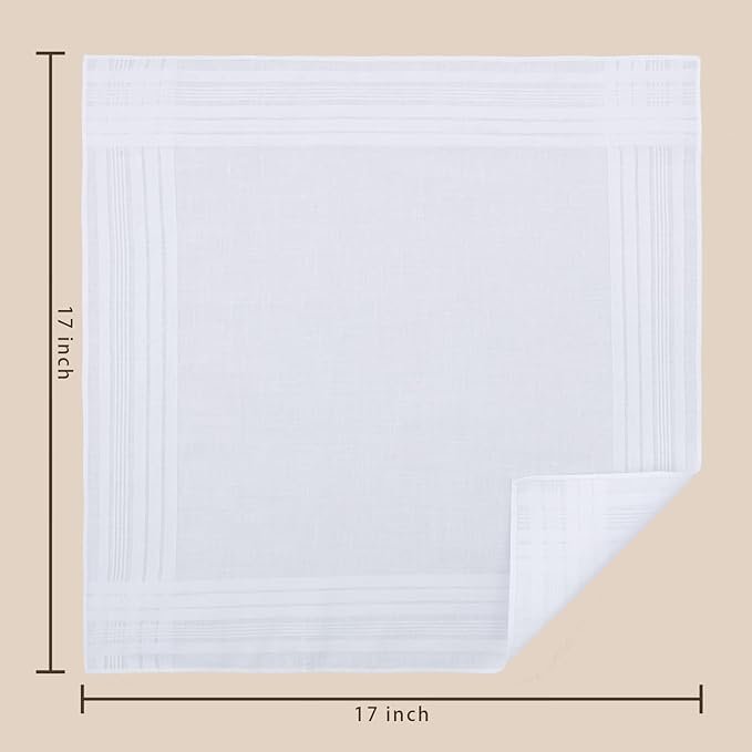 Cotton Premium Collection Casual Style Handkerchiefs Hanky For Men - White Striped | Lining Design Men's Handkerchiefs | Perfect for Gift | Size: XXL (3, Plain White Size: XXL Men's Handkerchiefs) - Image 4