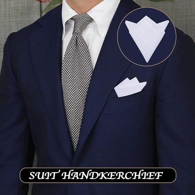 Cotton Premium Collection Casual Style Handkerchiefs Hanky For Men - White Striped | Lining Design Men's Handkerchiefs | Perfect for Gift | Size: XXL (3, Plain White Size: XXL Men's Handkerchiefs) - Image 2