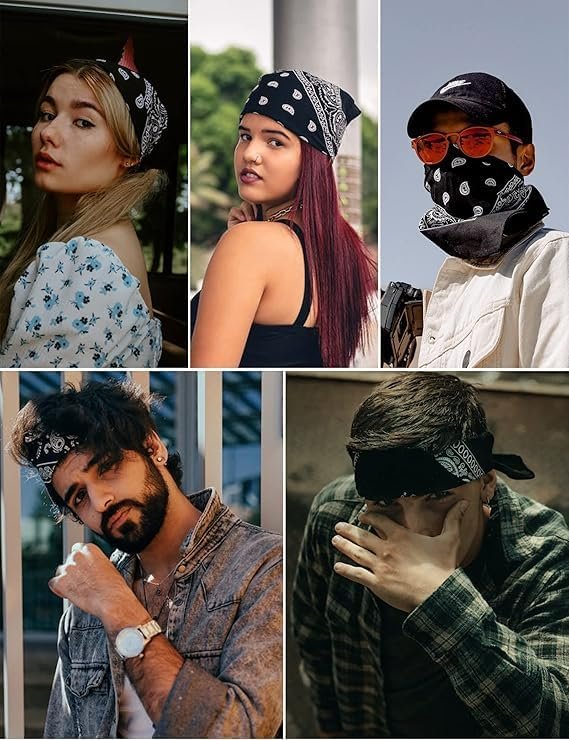 Aenon Fashion is my passion Soft Breathable Cotton Paisley Bandana Handkerchief For Hair Head Bike For Men & Women (1, White) - Image 3