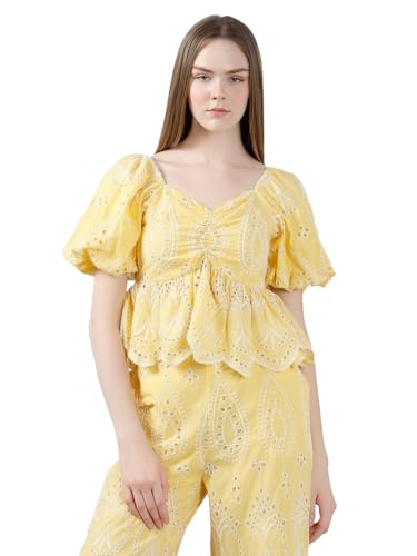 Vero Moda Women's Regular Fit Yellow Top dress material - Shoppermaart