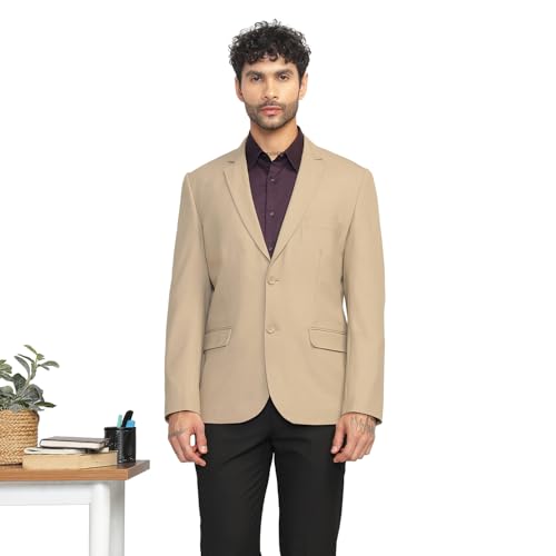 SUBTRACT Beige Slim Fit Single-Breasted Stretchable Blazer for All Seasons dress material - Shoppermaart