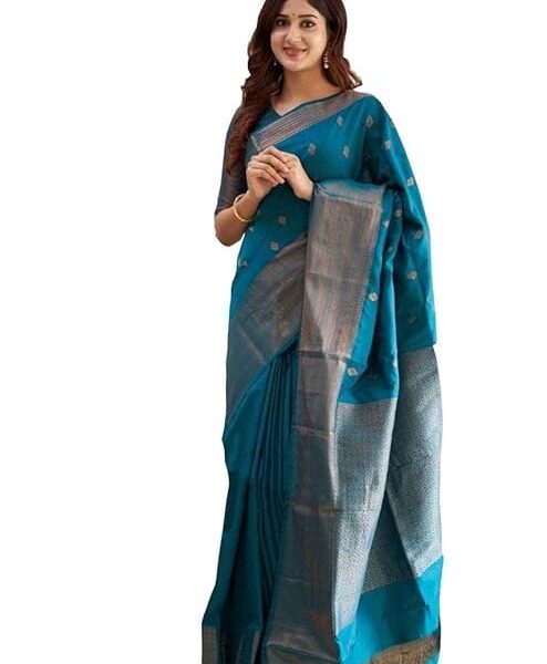 Yashika Women's Woven Banarasi Kanjivaram Cotton Silk Jaquard Saree (AZ-YS-OG-Bilal-Parent_Blue) dress material - Shoppermaart