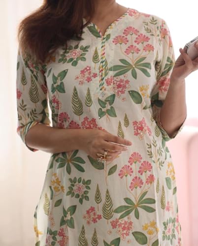 ANNI DESIGNER Women's Cotton Blend Printed Straight Kurta with Pant & Dupatta (Kumud Cream_4XL_Cream_XXXX-Large) - Image 3