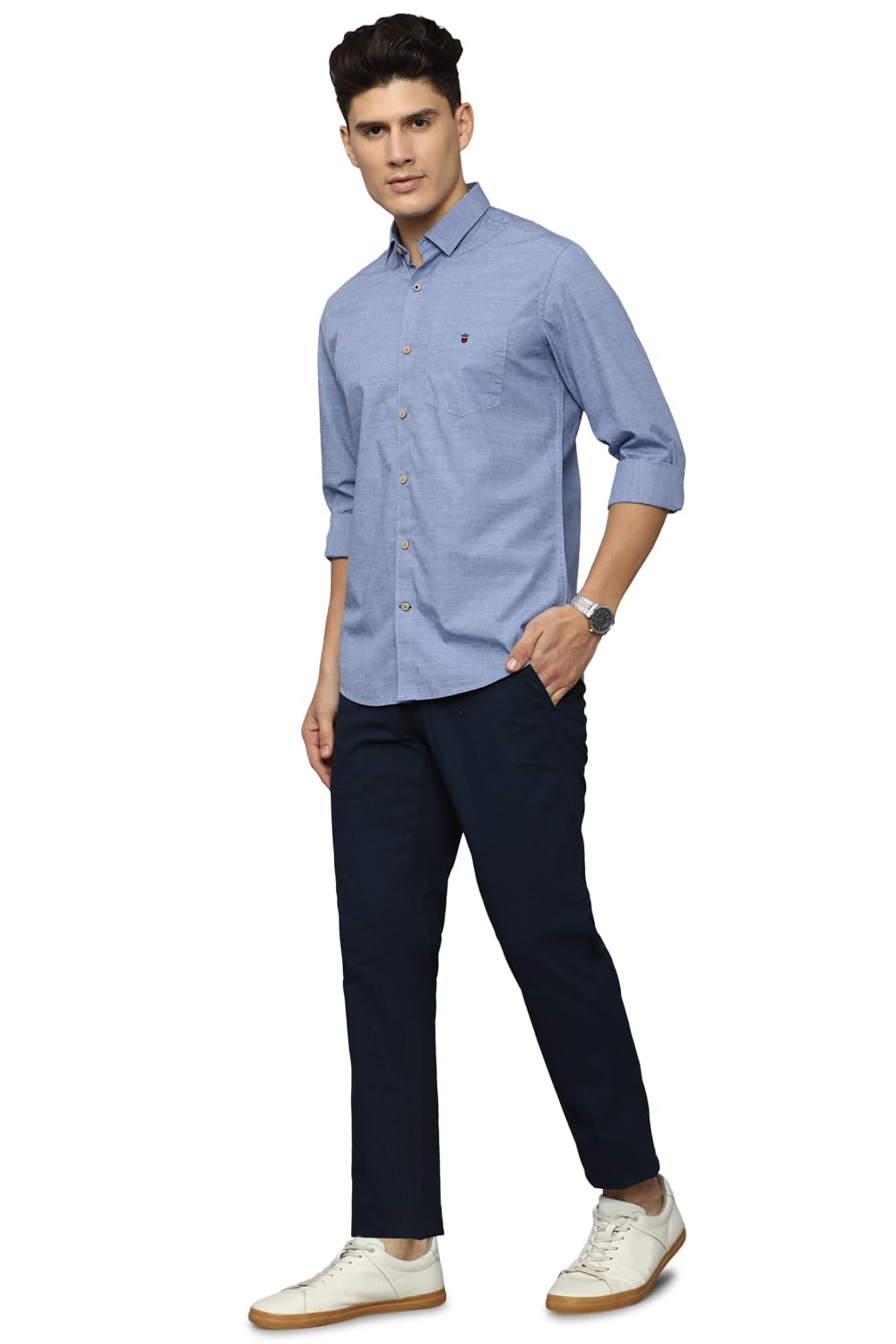 Louis Philippe Men’s Cotton Slim Fit Shirt (LYSFCSLBV39256_Blue 40)