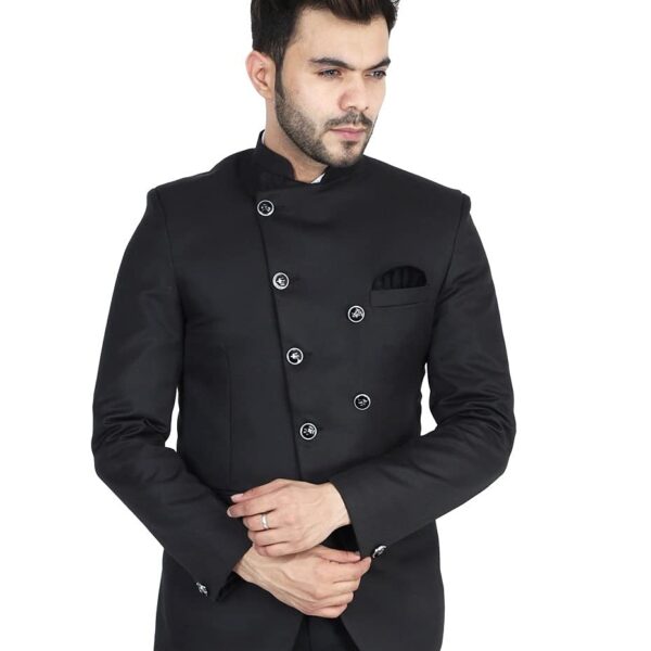 TAHVO Men Black Bandgala Blazer with Hanky, black2, 38 dress material - Shoppermaart