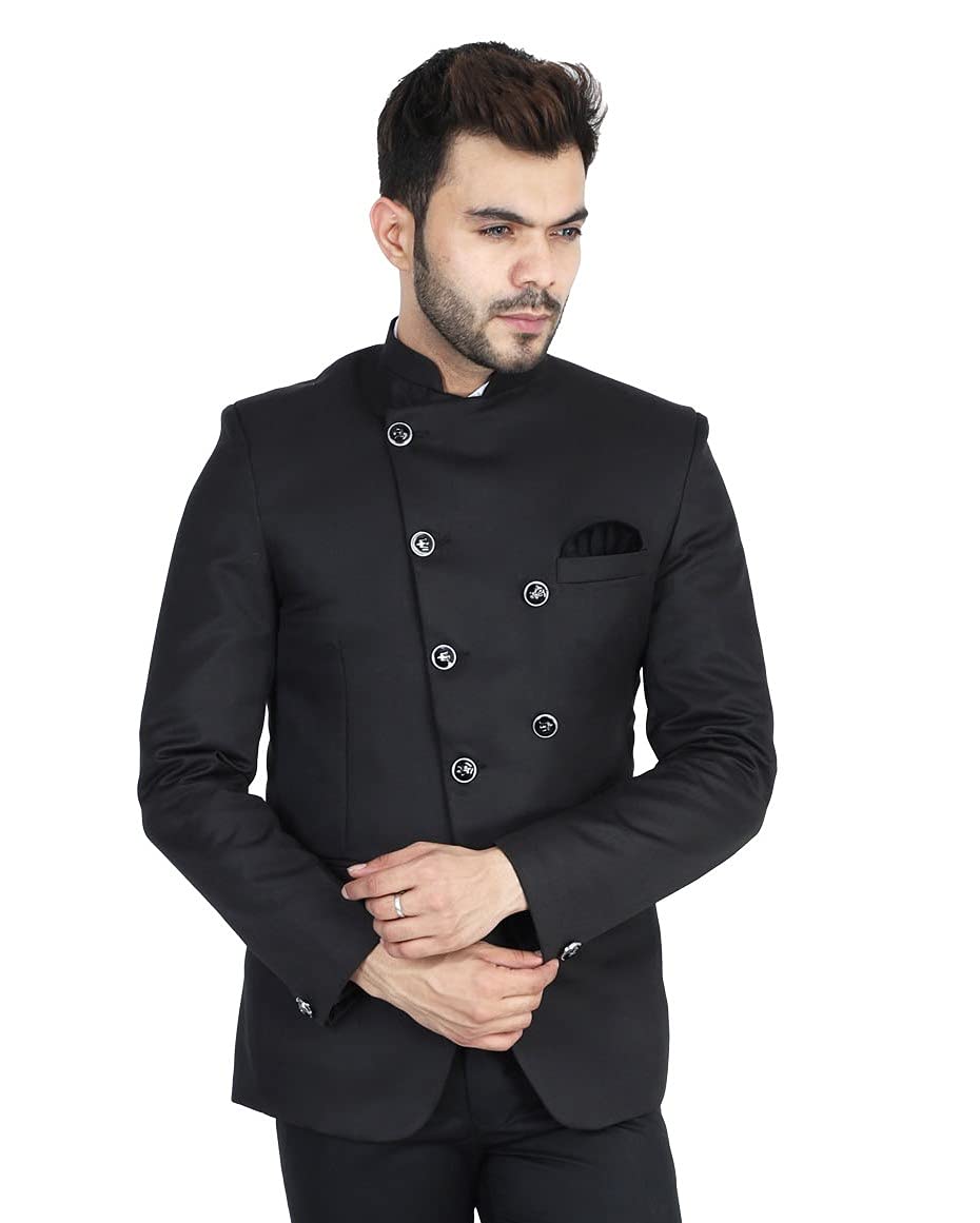 TAHVO Men Black Bandgala Blazer with Hanky, black2, 38 dress material - Shoppermaart