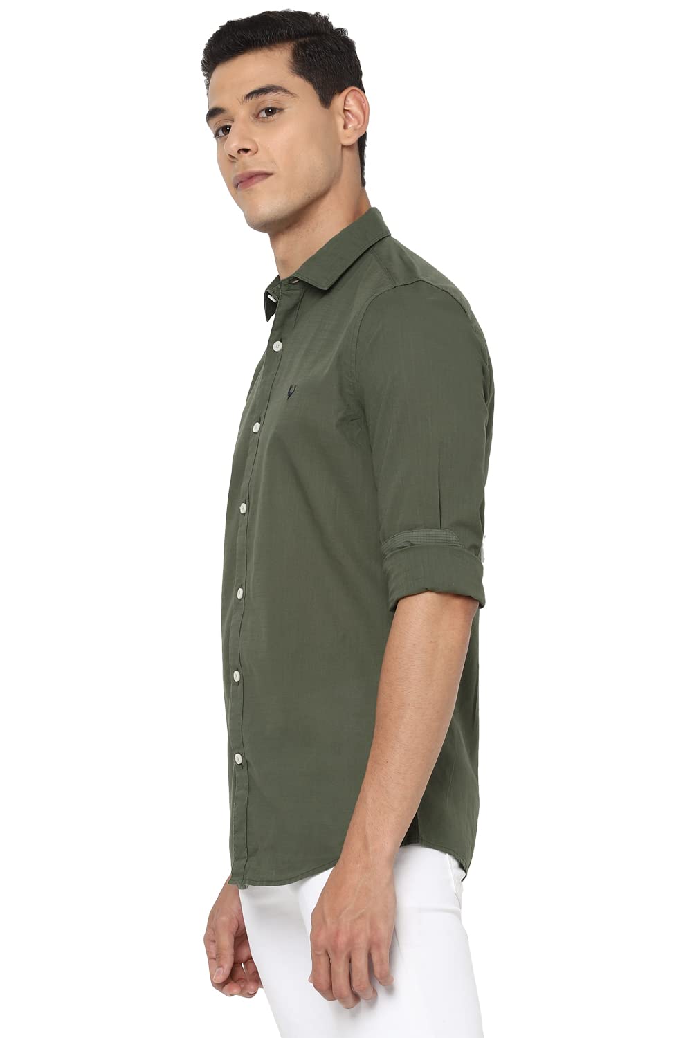 Allen Solly Men's Plain Slim Fit Casual Shirt (ASSFWMOFG80292_Olive_44) - Image 5