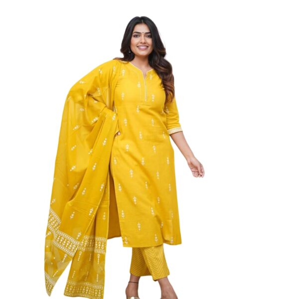 FABNEX Cotton Printed Kurta Set for Women | Kurta Set with Dupatta | Kurta Sets Kurtis | Women Kurta Pant Set (K-94-95) (in, Alpha, 2XL, Regular, Yellow) dress material - Shoppermaart