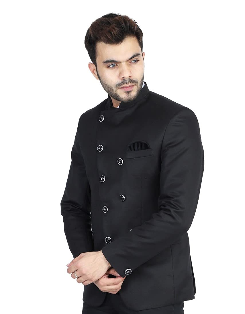 TAHVO Men Black Bandgala Blazer with Hanky, black2, 38 - Image 5