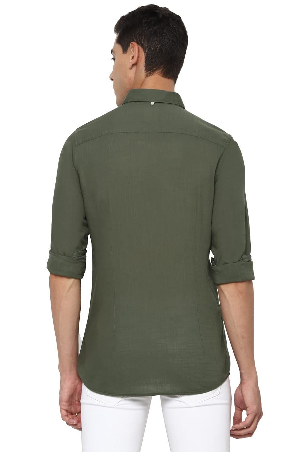 Allen Solly Men's Plain Slim Fit Casual Shirt (ASSFWMOFG80292_Olive_44) - Image 4