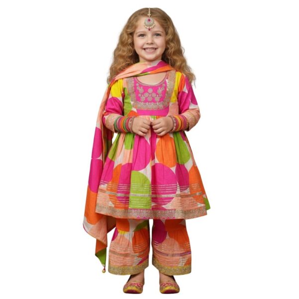 A.T.U.N. (ALL THINGS UBER NICE) Girls Cotton Big Polka Printed Gotta Work Sharara Set for Girls | Flared Kurta, Sharara with Dupatta Set | Festive Clothing Set dress material - Shoppermaart
