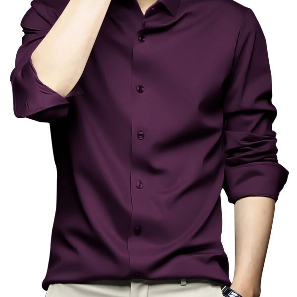 CVC Mens Satin Regular Fit Formal Shirt. Wine Purple-L dress material - Shoppermaart