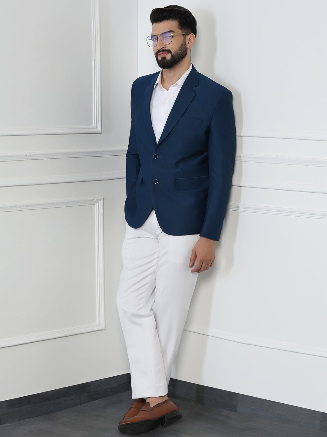 TAHVO Men Linen Blazer Color Blue Size 38