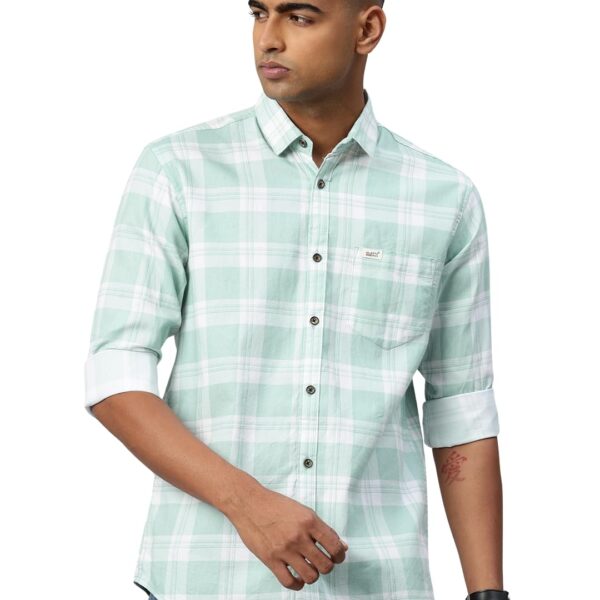 Majestic Man Comfort Slim Fit Pure Cotton Checked Casual Shirt (in, Alpha, XL, Regular, Light Green) dress material - Shoppermaart