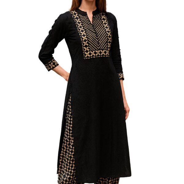 Yashika Women's Black Printed Straight Cotton Blend Stitched Kurta Pant with Dupatta | Kurta Set for Women | Kurta Pant Dupatta_AZ-YS-KS2164_CG1-XXL dress material - Shoppermaart