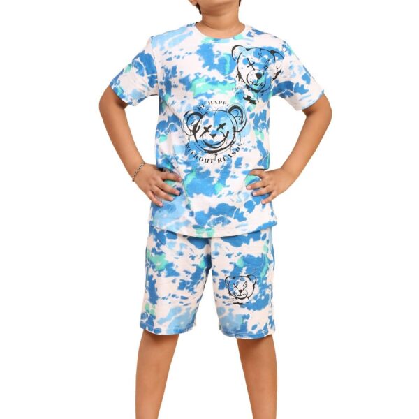 Ninos Dreams Boys Cotton T-shirt & Shorts Coord set/Boys' Soccer Ball - Dinosaur Print Cotton Coord Set - Casual Summer Tee & Shorts Outfit for Kids (10-12 Years, Blue White) dress material - Shoppermaart