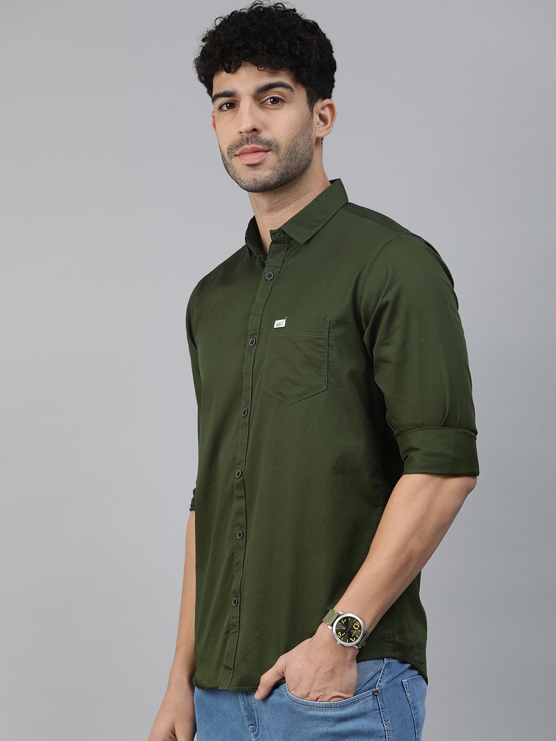 Majestic Man Classic Slim Fit Pure Cotton Casual Shirt (X-Large, Olive, Men) - Image 7