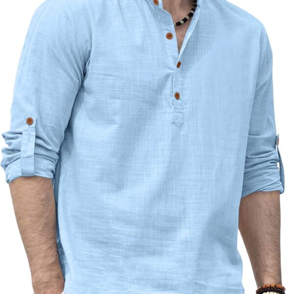 Zombom Men's Solid Cotton Polyester Blend Straight Kurta Shirt, Regular Fit Full Sleeve Short Kurta Shirt Sky Blue dress material - Shoppermaart