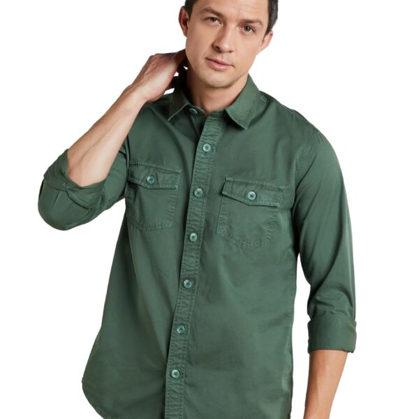 Symbol Premium Men's Casual Washed Cotton Twill Shirt (Regular Fit) (Green_Small) dress material - Shoppermaart