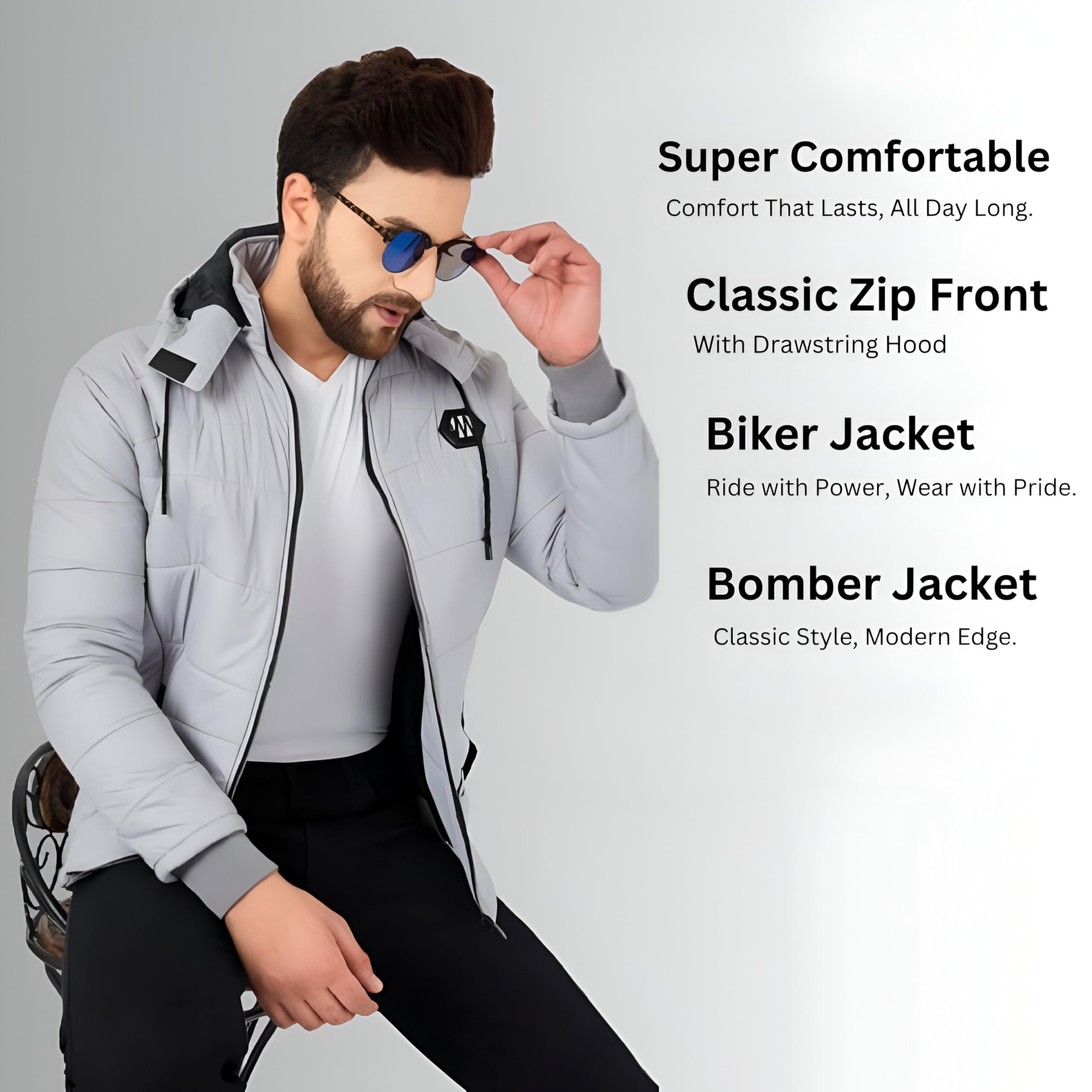 Ben Martin Men's winter bomber Nylon Standard Length Stylish biker Casual Jacket Grey - 3XL - Image 3