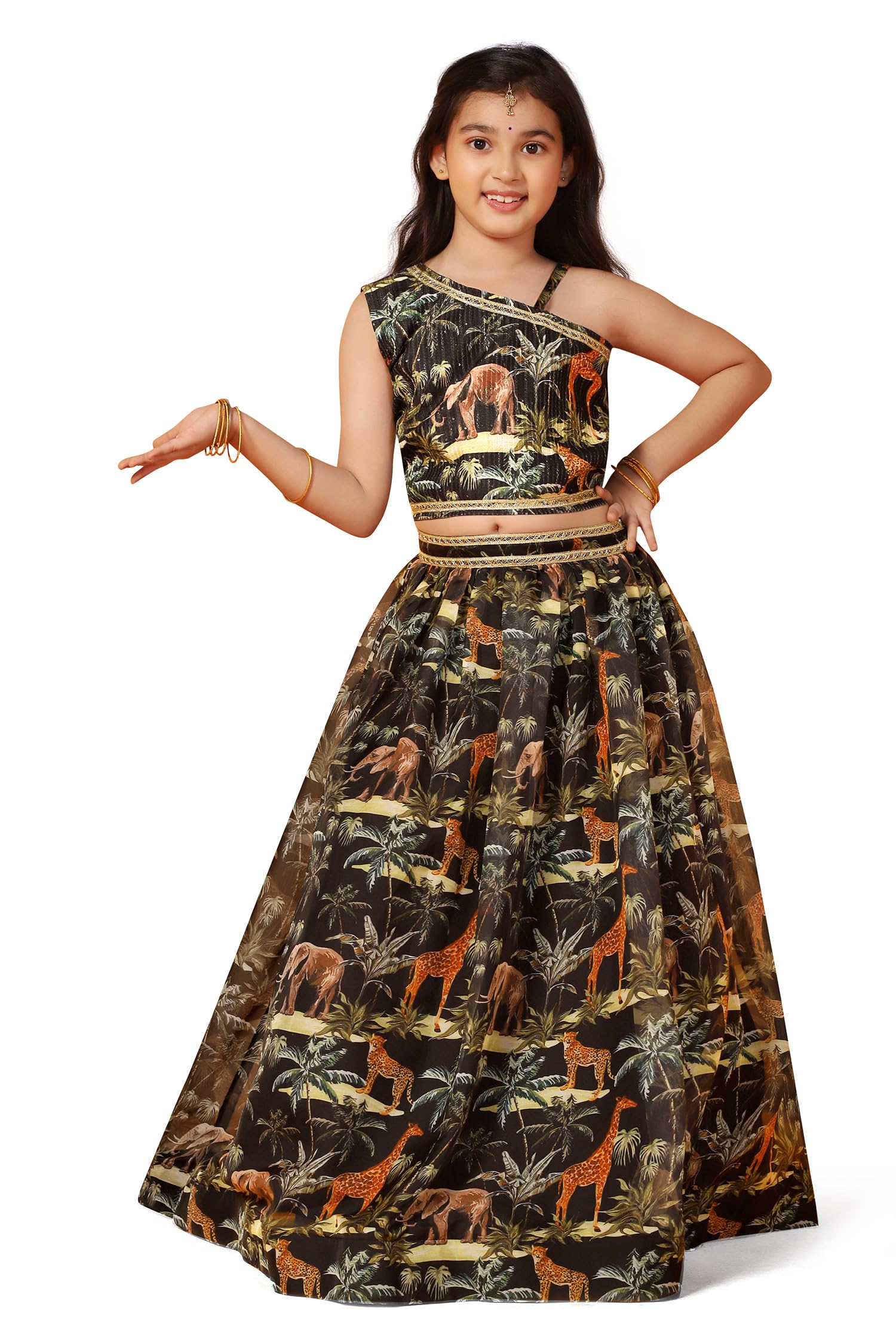 Fashion Dream Girl's Silk Blend Readymade Lehenga Choli Set |Lehenga Choli for Girls|Ethnic Wear|Kids Lehenga (FDGLGC00146 DBL 28_Dark Blue_7-8 Yrs) dress material - Shoppermaart