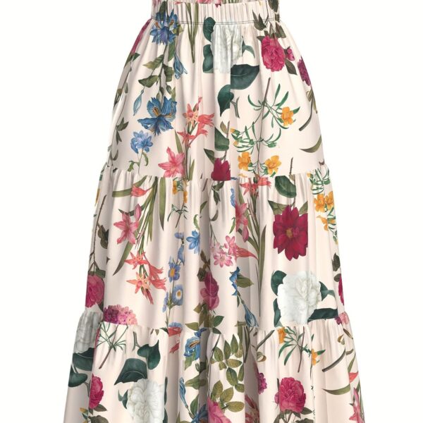 KATECLO Women’s Long Flared Skirt – Floral Printed Western Summer Wear | Lightweight Soft Fabric | Casual & Festive Maxi Skirt (in, Alpha, S, Regular, White) dress material - Shoppermaart