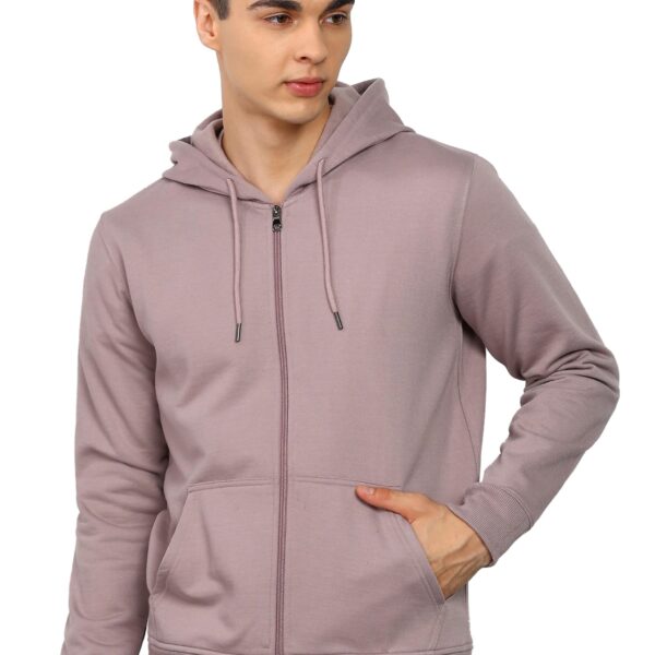 Alan Jones Clothing Men’s Solid Hooded Sweatshirt | Zip-Up Hoodie Jacket with Kangaroo Pocket, Drawstring Hood & Ribbed Hem | Casual Winterwear (Light Purple_XL) dress material - Shoppermaart
