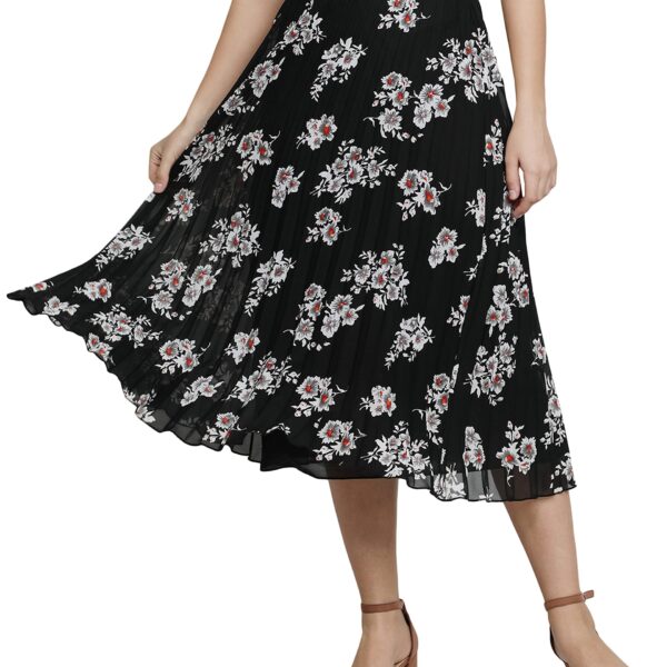 NUEVOSDAMAS Women Floral Printed Skirt | Stylish A- Line Pleated Skirt | Party Casual Calf Length Skirt (X-Large, Pleated Black) dress material - Shoppermaart