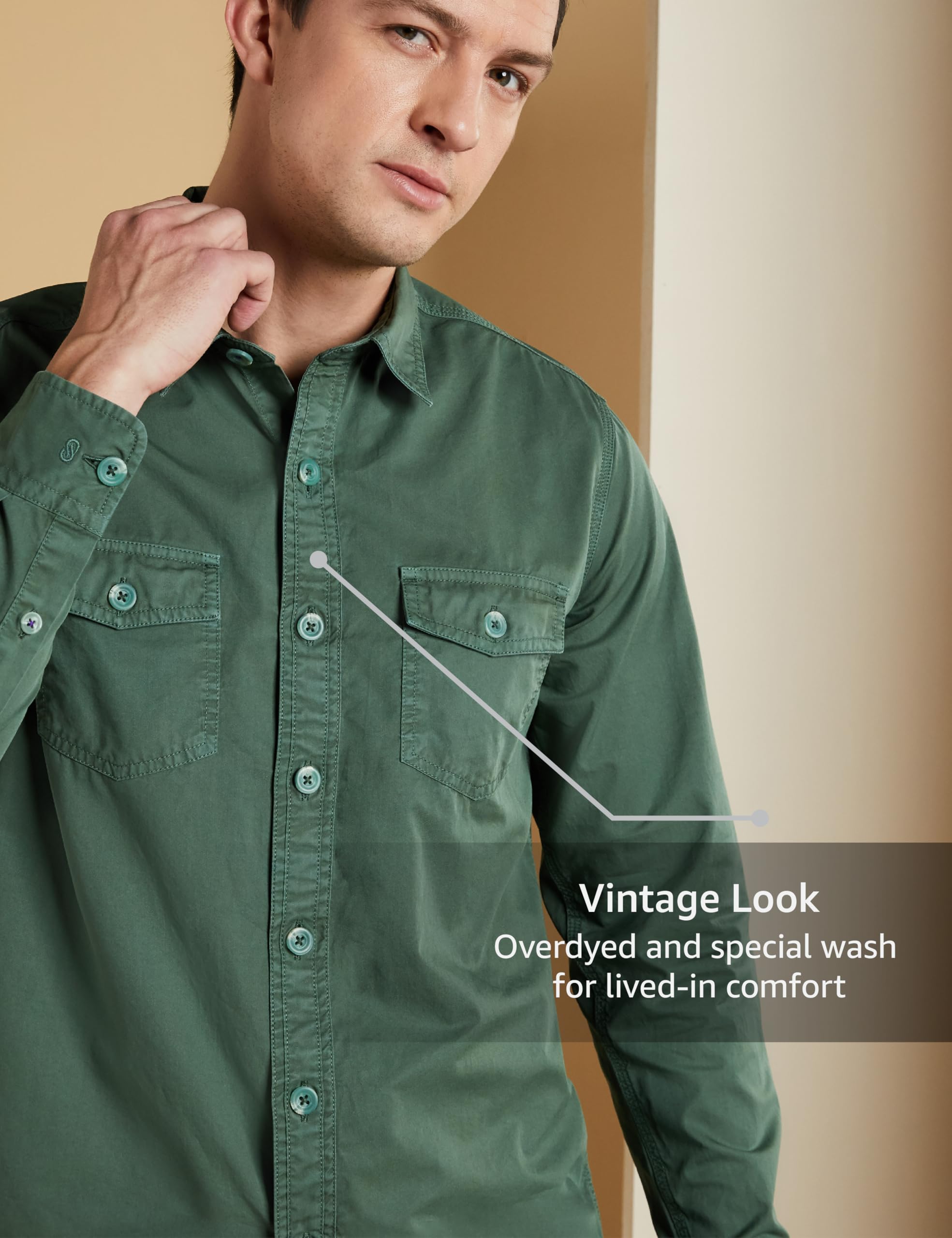 Symbol Premium Men's Casual Washed Cotton Twill Shirt (Regular Fit) (Green_Small) - Image 4