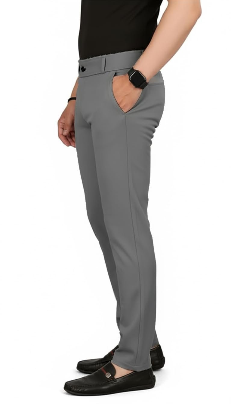 Mehrang Men's Slim Fit Casual Mid Rise Trousers, Cotton Blend, Side Pockets || Classic Slim Fit Chino Pants || Business Casual Dress Trousers (in, Alpha, XL, Regular, Dark Grey) - Image 3