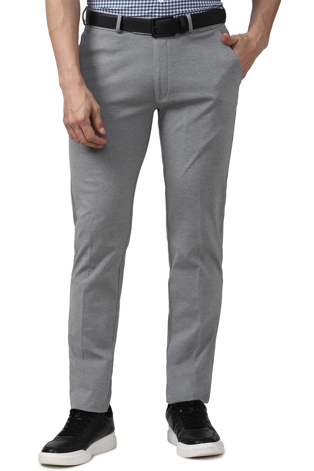 Peter England Men's Mid Rise Formal Stretchable Knit Super Slim Fit Trouser | Comfort Lycra | 360-Degree Stretch Grey, 34